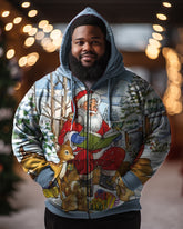 Men's Plus Size Crazy Christmas Elk Zip Hoodie